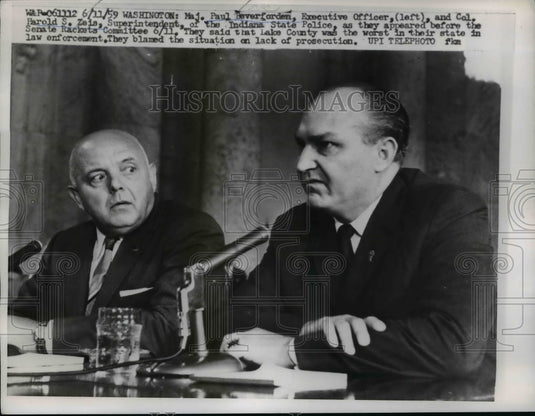 1959 Press Photo Paul Beverforden, Harold S. Zeis at Senate Rackets Hearing