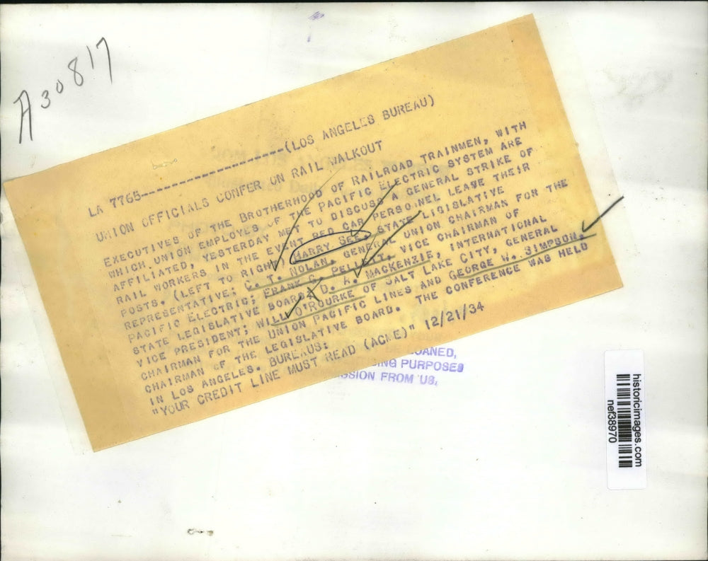 1934 Press Photo Brotherhood of Railroad Trainmen Executives in Los Angeles