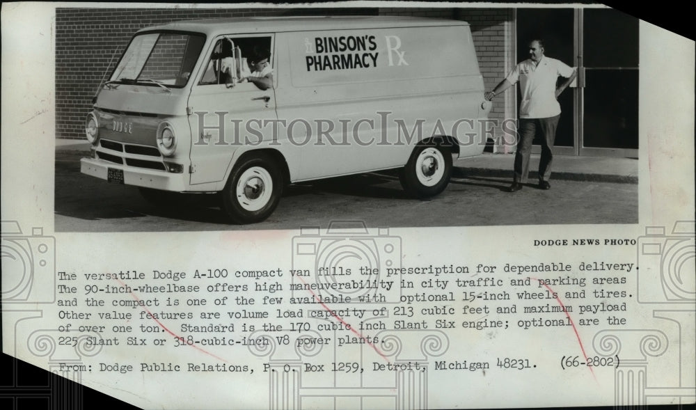 1966 Press Photo Dodge A-100 Compact Pharmacy Delivery Van - nef39019