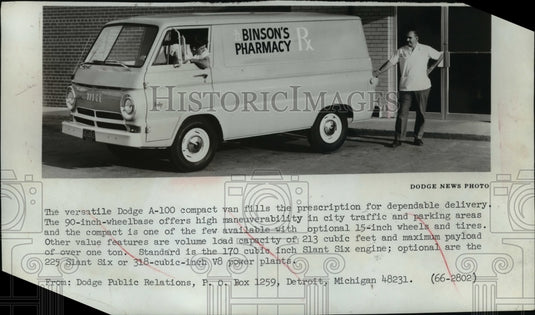 1966 Press Photo Dodge A-100 Compact Pharmacy Delivery Van - nef39019