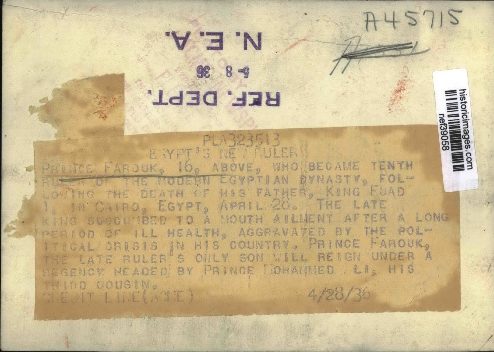 1936 Press Photo Prince Farduk Became 10th Ruler of Modern Egyptian Dynasty