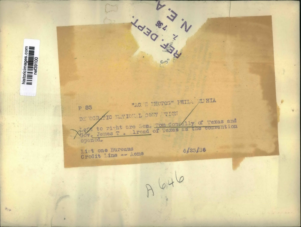 1936 Press Photo Tom Connally, James T. Allread @ Democratic National Convention