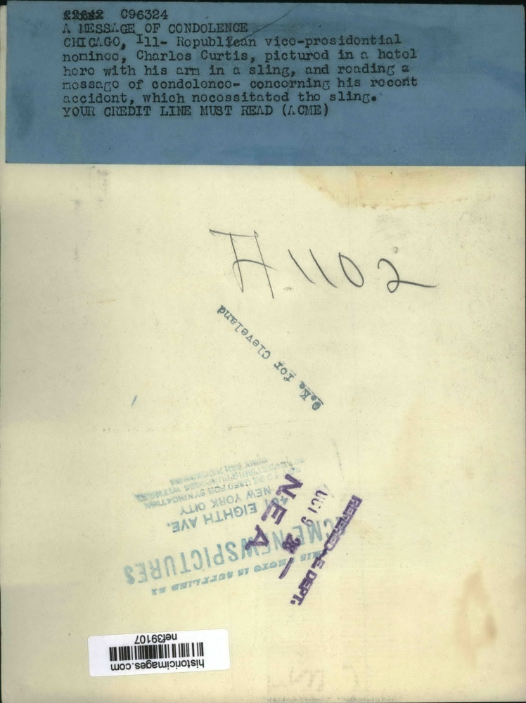 1926 Press Photo Charles Curtis in Chicago Hotel Room - nef39107