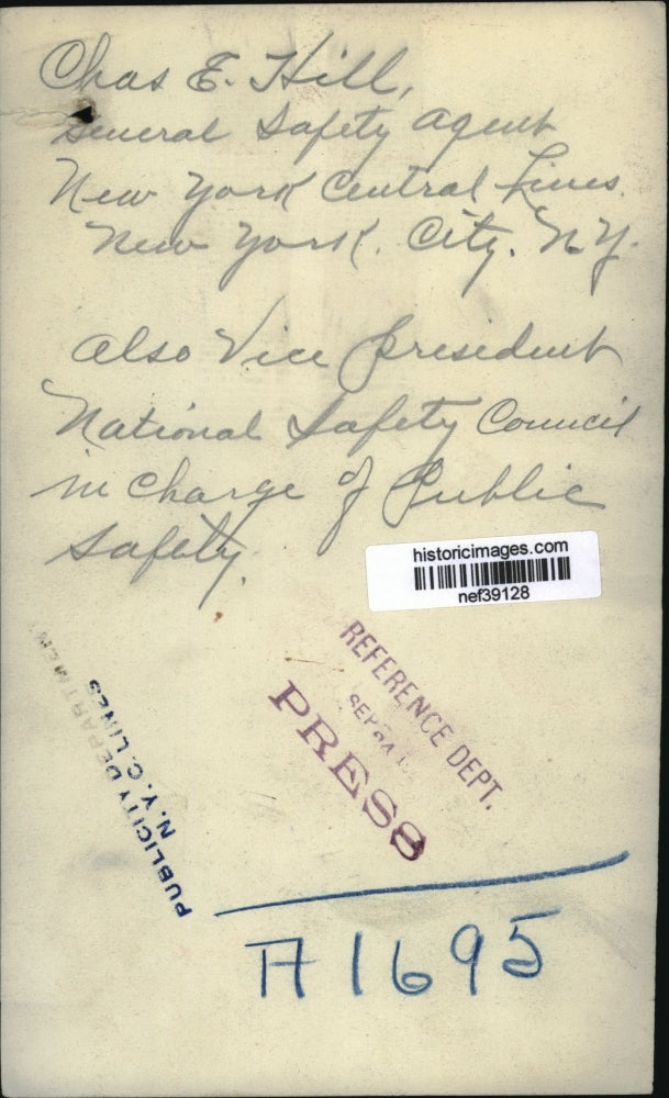 Press Photo Chas E Hill General Safety Agent New York Central Lines New York