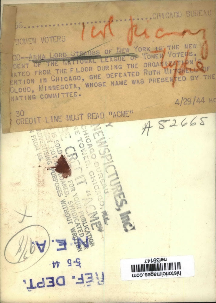 1944 Press Photo Anna Lord Strauss - nef39147