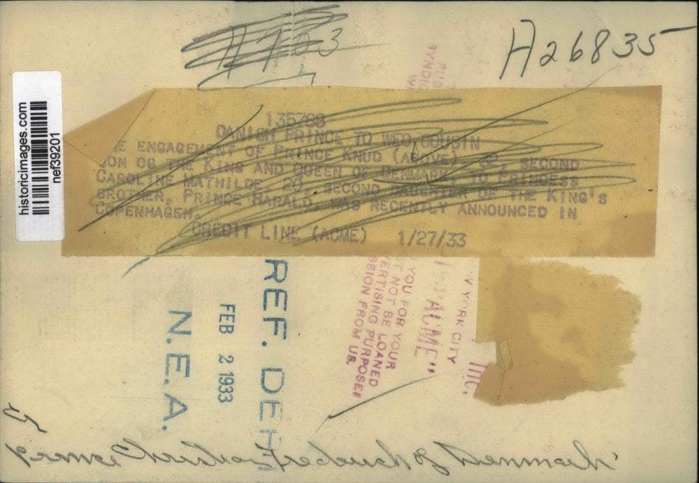 1933 Press Photo Prince Knod of Denmark is engaged to Princess Caroline Mathilde