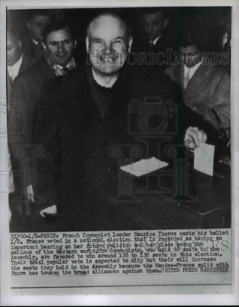 Load image into Gallery viewer, 1956 Press Photo French Leader Maurice Thorez Casts Ballot in National Election
