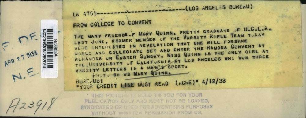 1933 Press Photo Mary Quinn of UCLA - nef39278