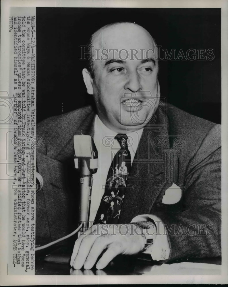 1951 Press Photo Abraham Teitelbaum Testifies in Senate Ways & Means Committee