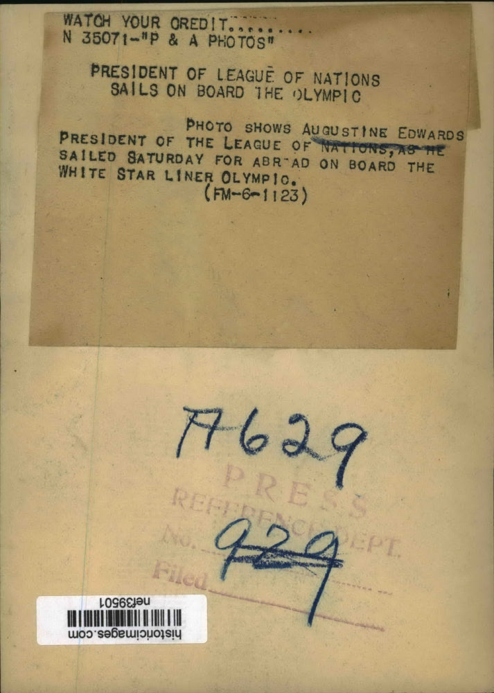 Load image into Gallery viewer, Undated Press Photo Augustine Edwards President of the League of Nations
