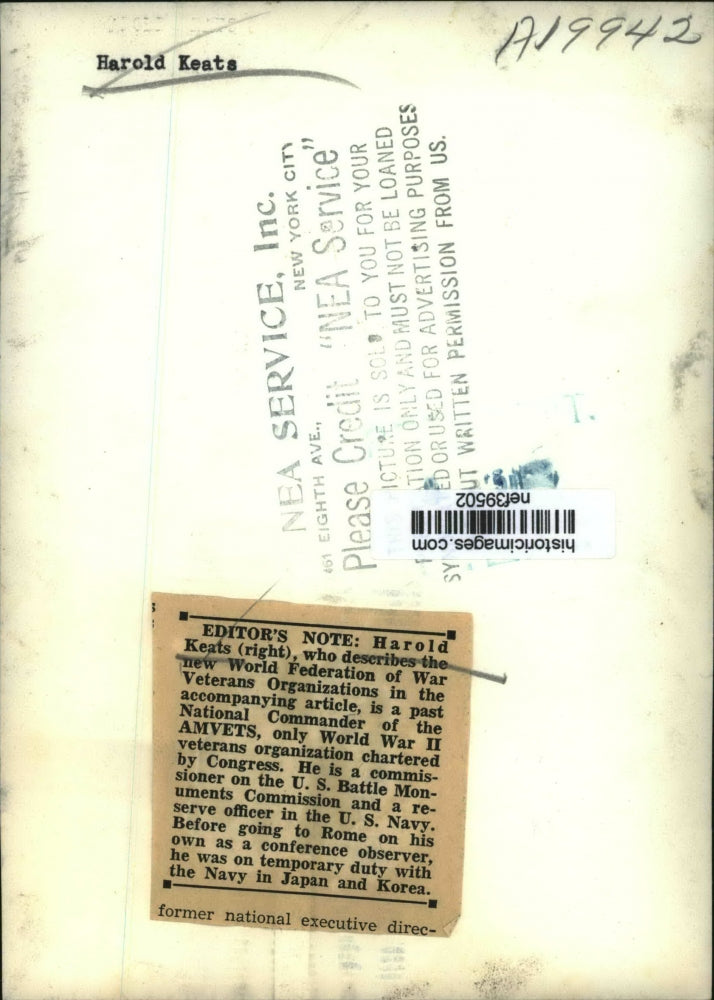 Undated Press Photo Harold Keats Natl.Commander of the AMVETS - nef39502