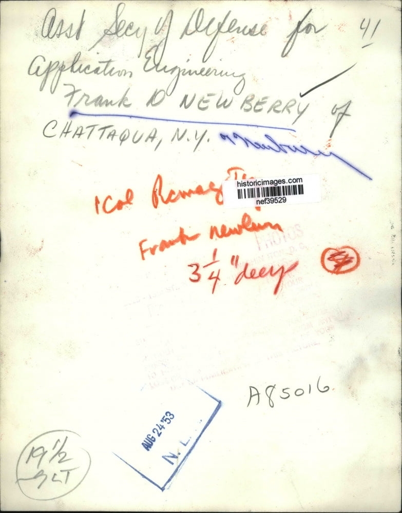 1953 Press Photo Frank New Berry Asst.Secy of Defense Application Engineering