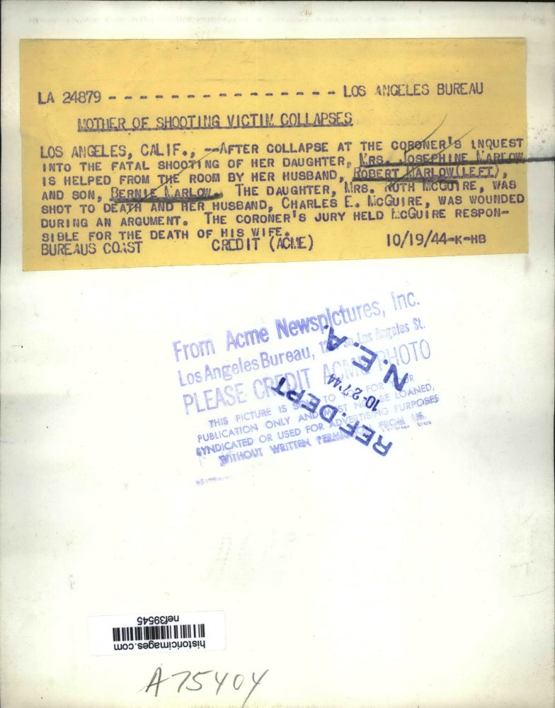 1944 Press Photo Mrs Josephine Marlow & Husband After Hearing Daughter Murdered