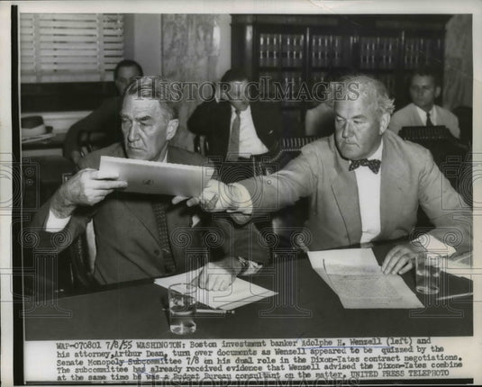 1955 Press Photo Adolphe Wenzell & Arthur Dean as Wendell Appeared to be Quizzed