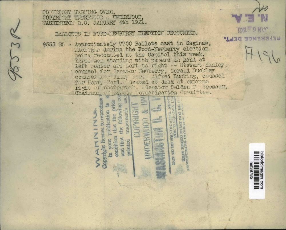 1921 Press Photo Ballots Being Recounted in Ford-Newberry Election, Michigan