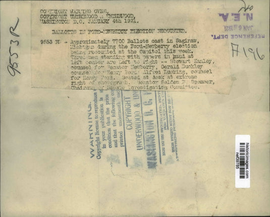 1921 Press Photo Ballots Being Recounted in Ford-Newberry Election, Michigan