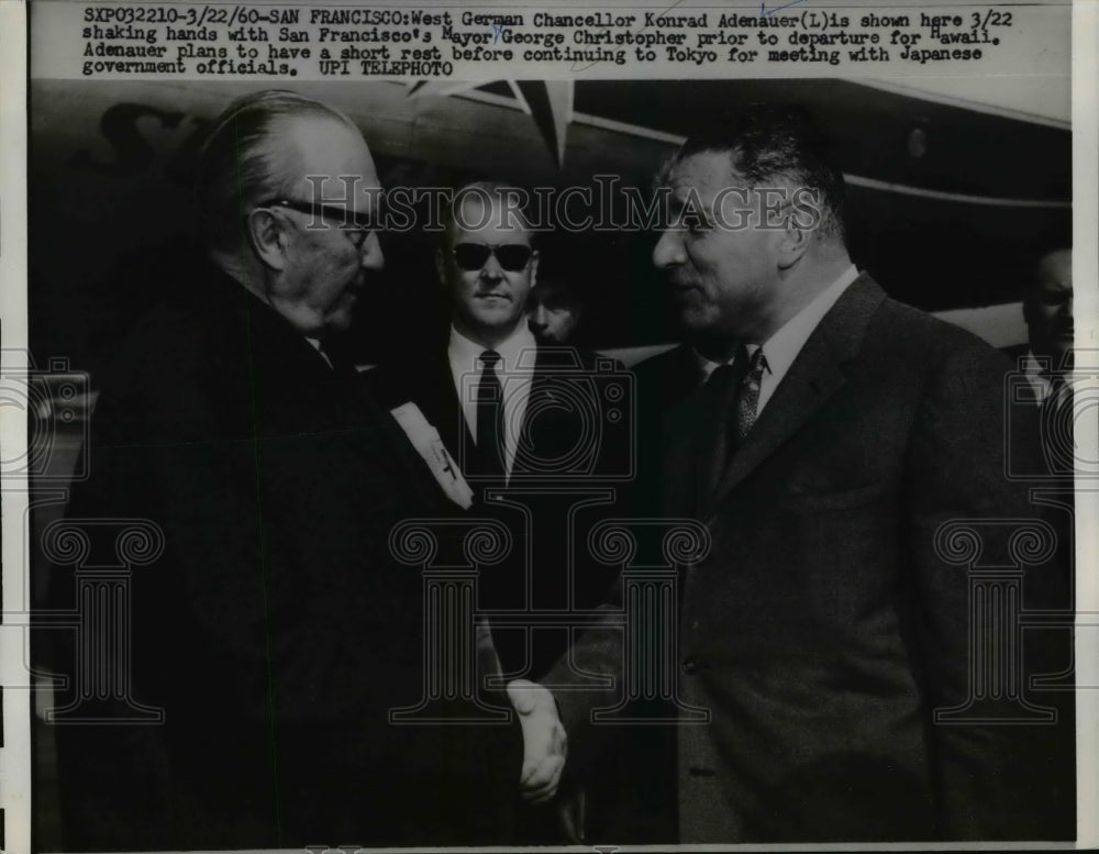 1960 Press Photo Konrad Adenauer, George Christopher in San Francisco- Historic Images