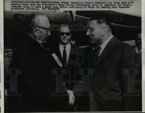 1960 Press Photo Konrad Adenauer, George Christopher in San Francisco ...