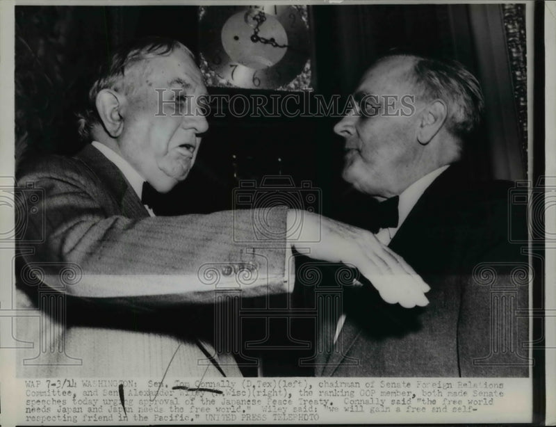 Load image into Gallery viewer, 1952 Press Photo Tom Connally, Alexander Wiley, Senate Foreign Relations Meeting
