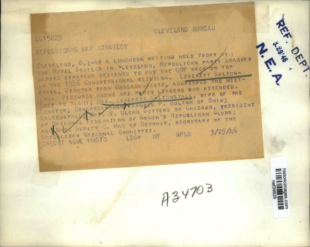 1946 Press Photo Sen.Leverett Saltonstall of Mass. with GOP Party Leaders