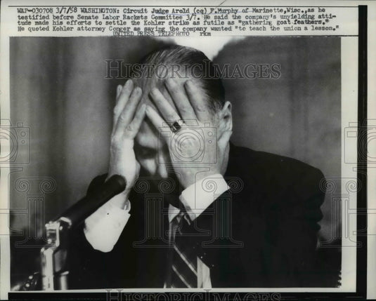 1958 Press Photo Judge Murphy testifies before Senate Labor Rackets Committee