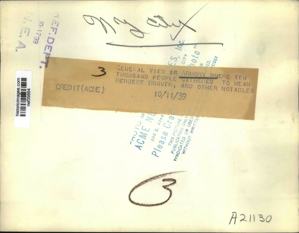 1939 Press Photo Ten Thousand People gather to hear Hoover and other notables