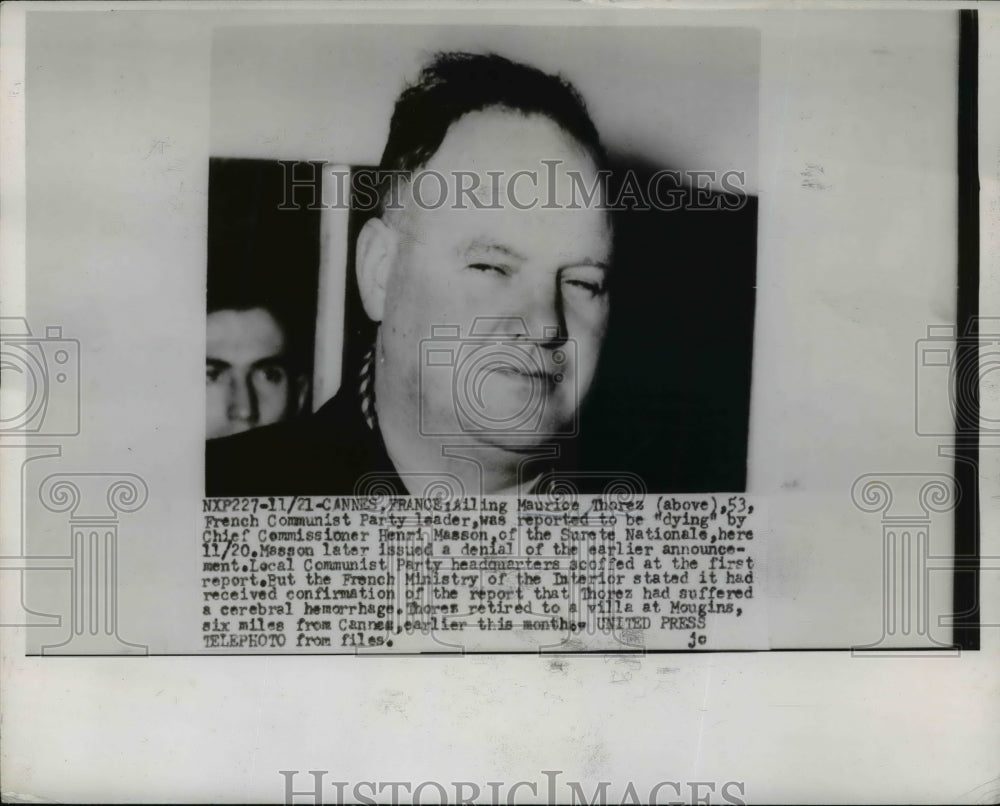 1953 Press Photo Maurice Thorez French Communist Leader Reported Ill - nef39884