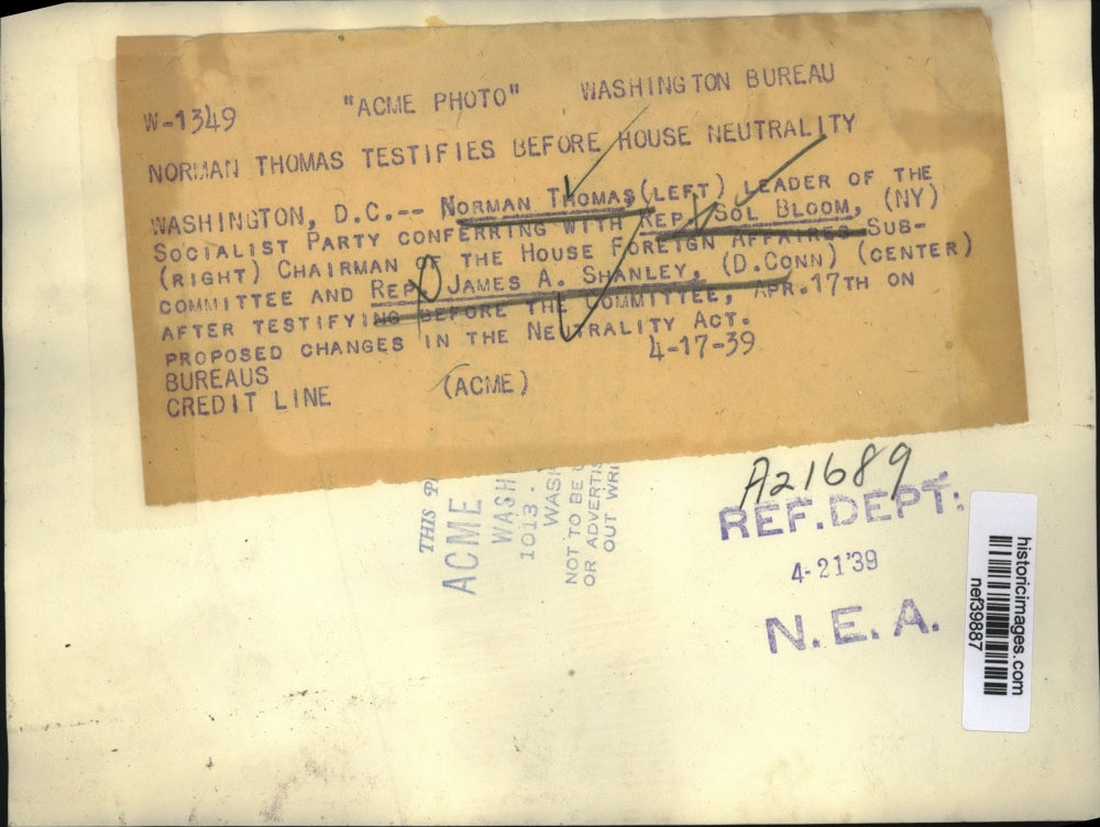 1939 Press Photo Norman Thomas Confers w/ Representatives after House Neutrality