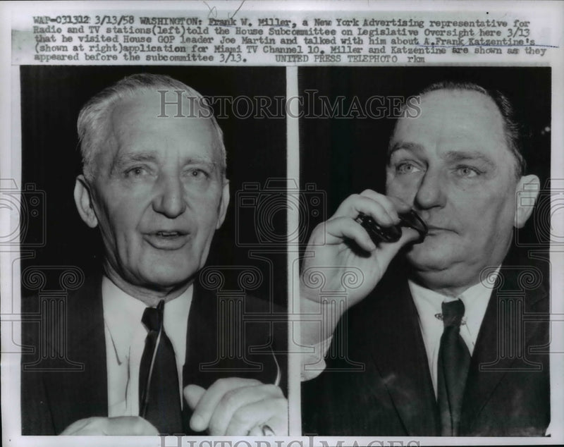 Load image into Gallery viewer, 1958 Press Photo Frank Miller, A. Frank Katzentine Testify in House Subcommittee
