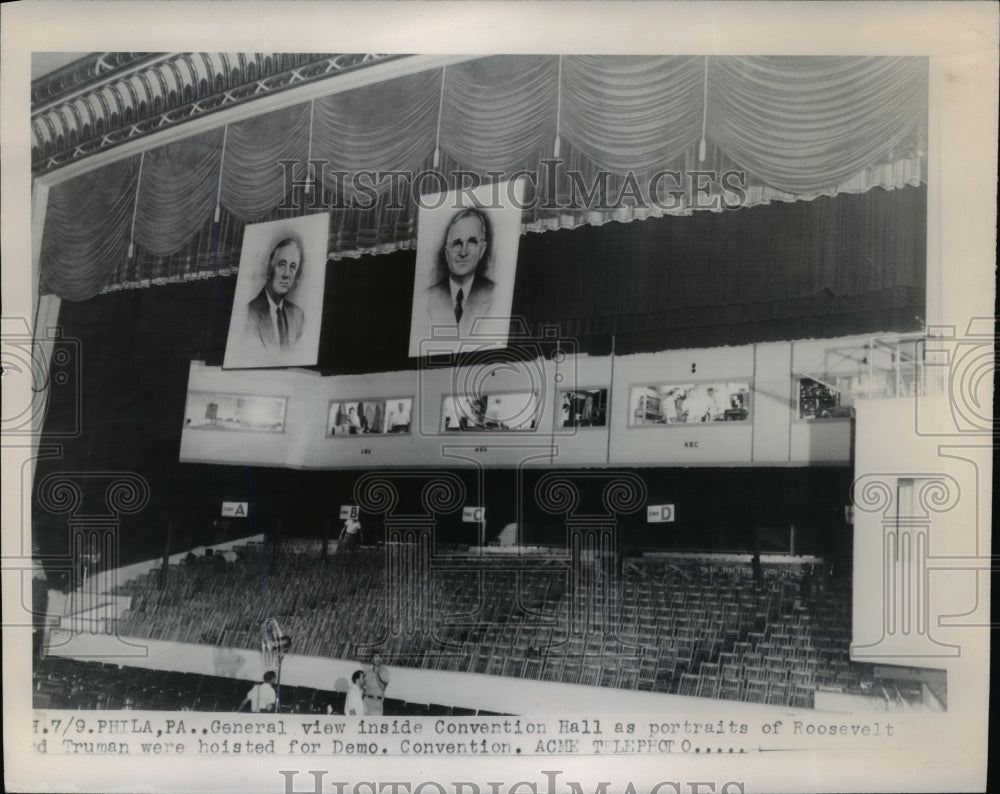 1948 Press Photo Roosevelt & Truman Banners at Democratic National Convention