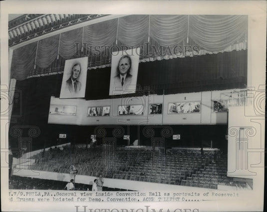 1948 Press Photo Roosevelt & Truman Banners at Democratic National Convention