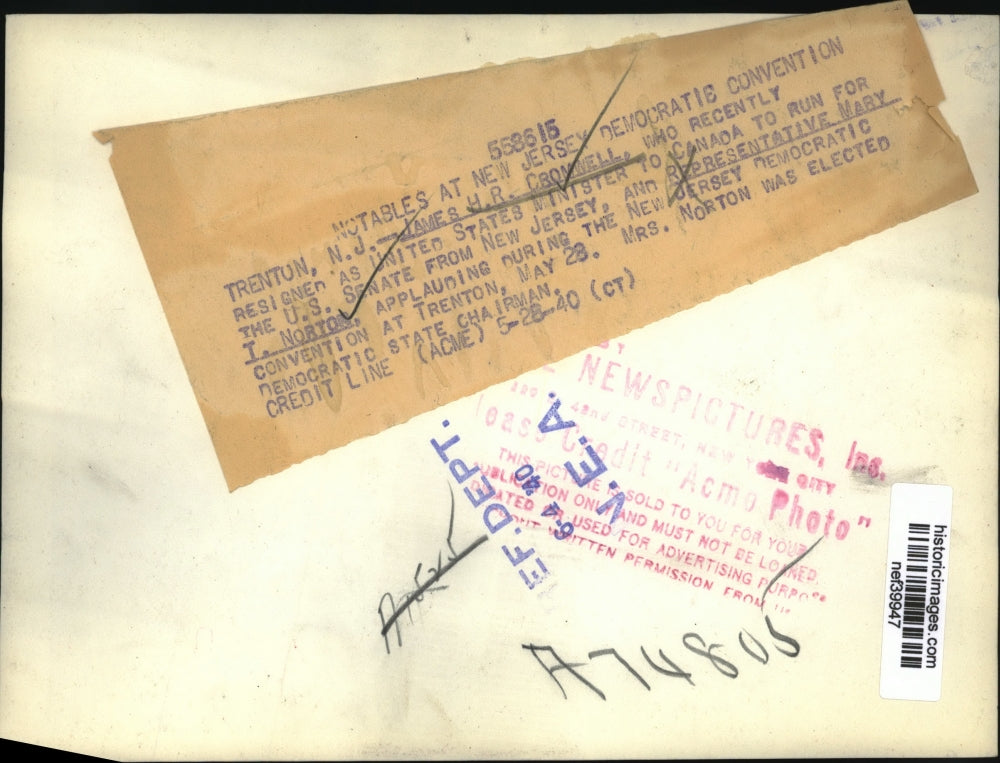 1940 Press Photo James Cromwell, Mary Norton at Democratic National Convention