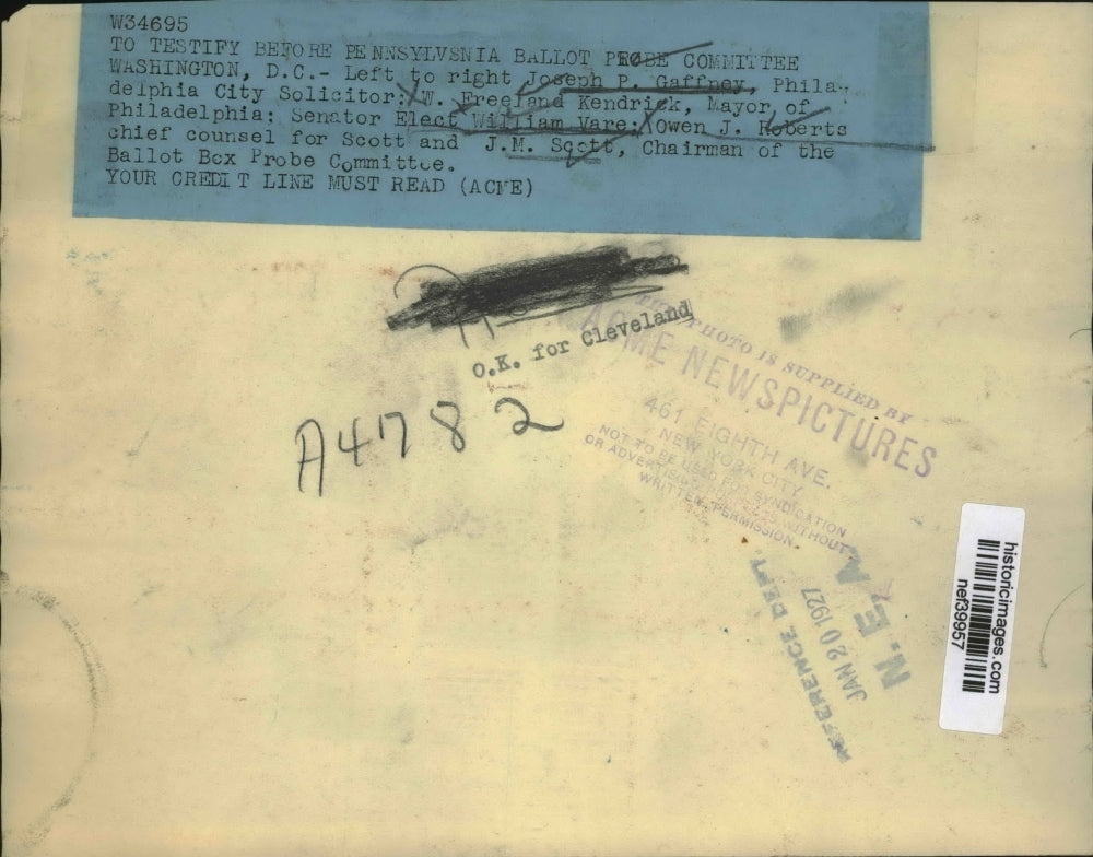 1927 Press Photo Pennsylvania Ballot Probe Committee Testifiers in Washington