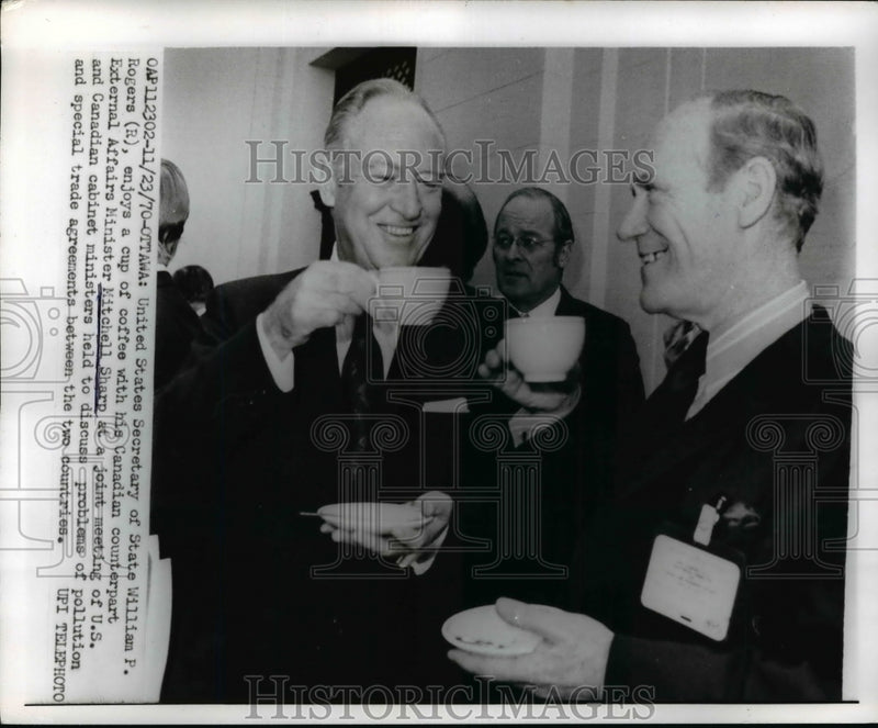 Load image into Gallery viewer, 1970 Press Photo William Rogers, Mitchell Sharp Drink Coffee at Ottawa Meeting
