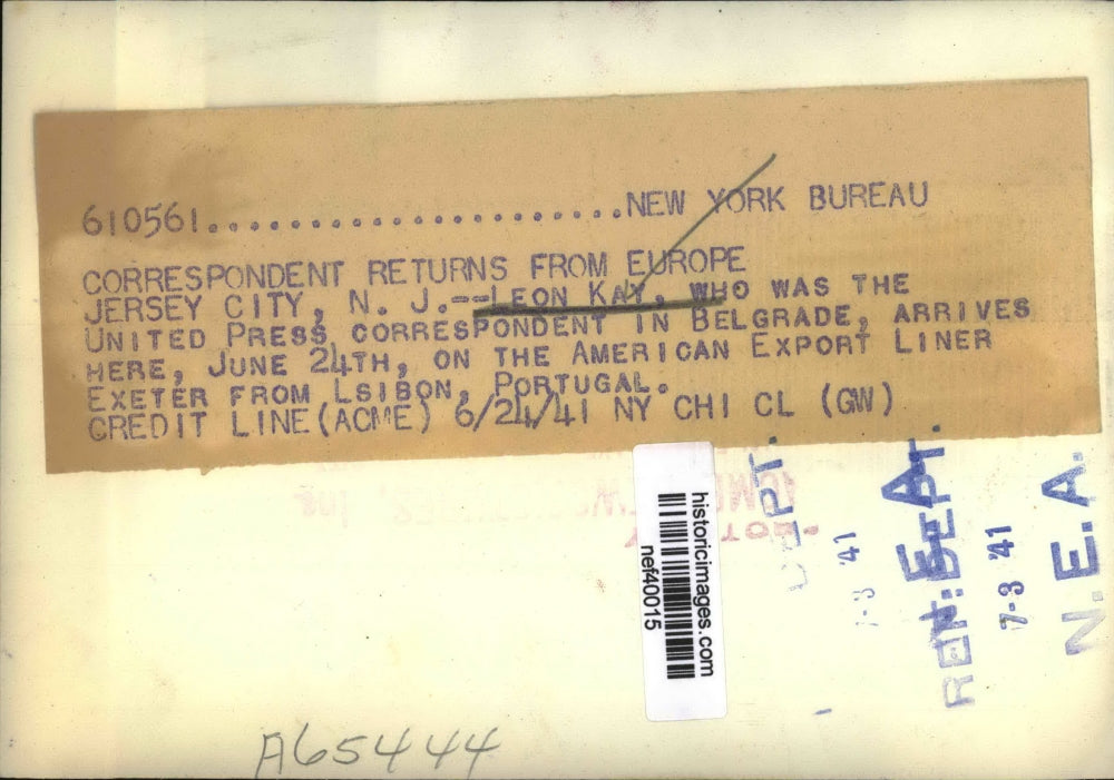 1941 Press Photo United Press Correspondent Leon Kay Returns from Belgrade