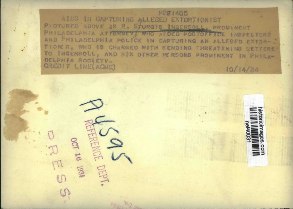 1934 Press Photo R Sturgis Ingersoll a prominent Philadelphia attorney