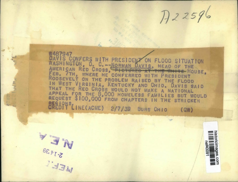 1939 Press Photo Norman Davis Conferred with President Roosevelt on Flood Issue