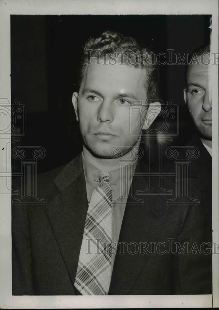 Load image into Gallery viewer, 1937 Press Photo Wallce E Ely Under Arrest on Charges of Tapping Phone Wires
