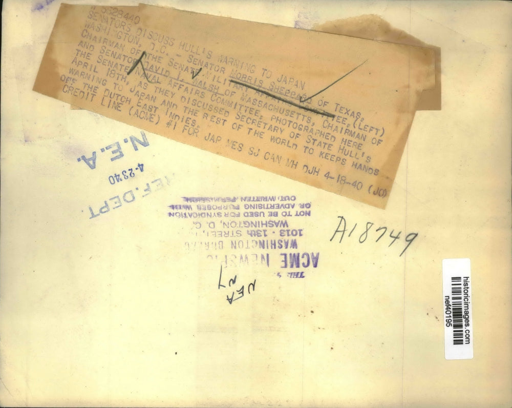 1940 Press Photo Sen. Morris Sheppard of Texas and Sen.David L.Walsh of Mass,