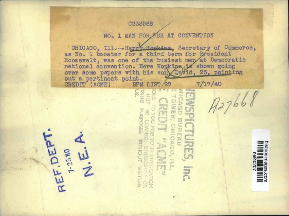 1940 Press Photo Harry Hopkins, Secy of Commerce, at Nat. Democratic Convention