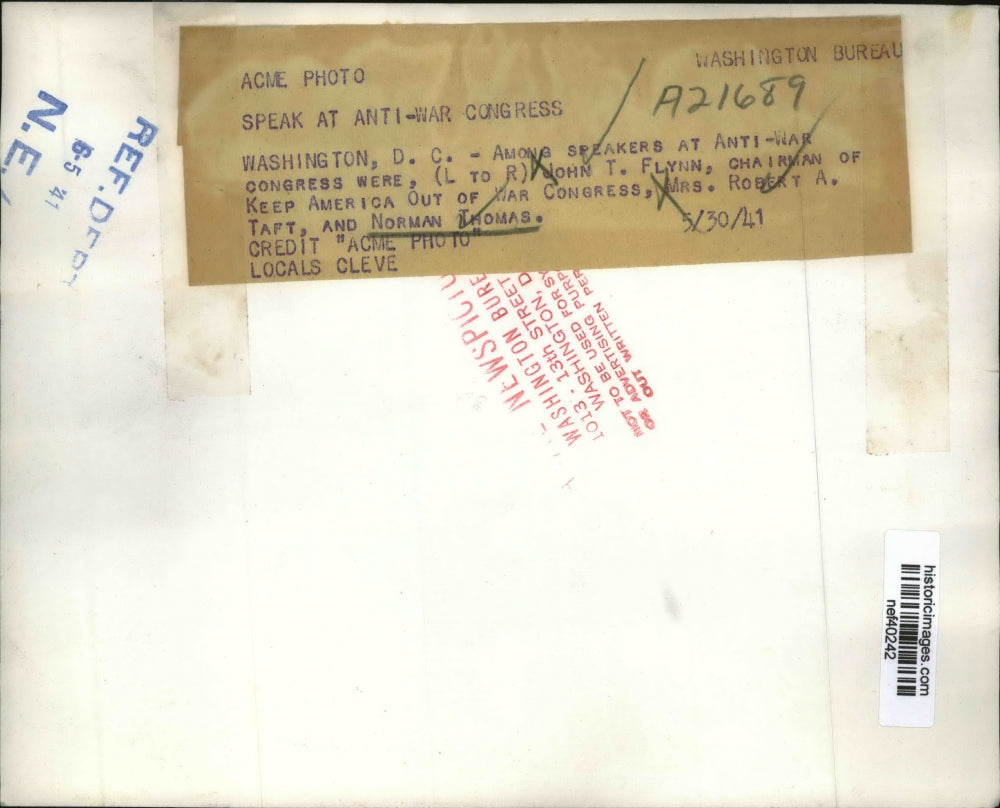 1941 Press Photo John T.Flynn with Mrs.Robert Taft and Norman Thomas - nef40242