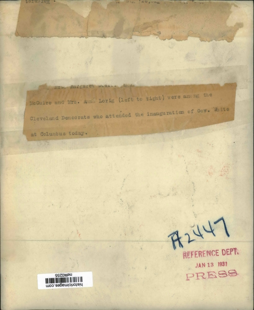 1931 Press Photo McGuire and Mrs. Anna Lorig at Gov. White's Inauguration