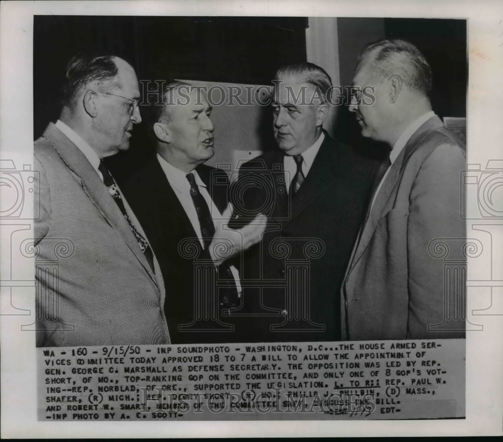 1950 Press Photo House Armed Services Committee Rep's Shafer, Short, Philbin
