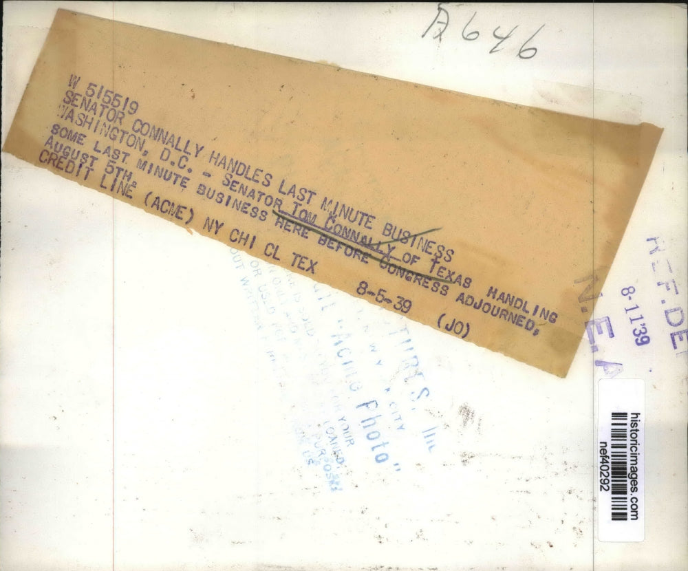 1939 Press Photo Senator Tom Connally Finishing Work Before Congress Adjourned