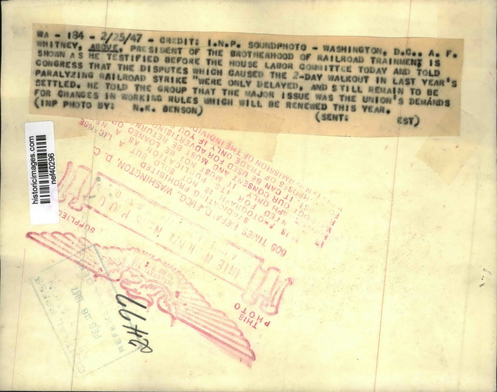 1947 Press Photo A.F. Whitney President of the Railroad Trainmen - nef40296