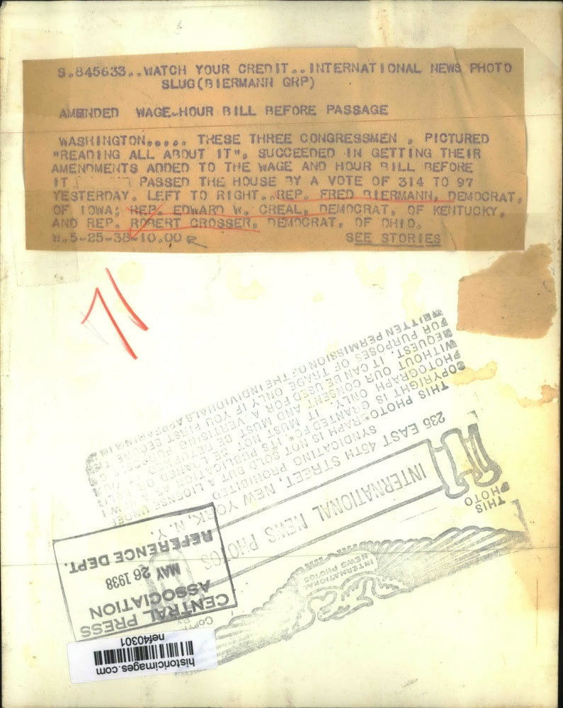 1938 Press Photo Rep.Fred Biermann, Rep. Edward W.Creal and Rep.Robert Crosser