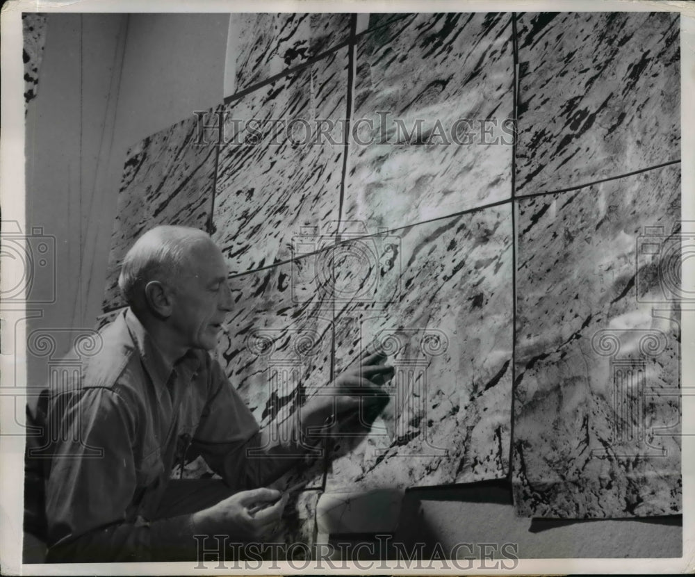 Press Photo Howard N Spence Has Mosaic of Vast Ore Field Tacked to a Wall