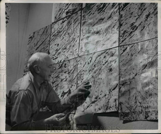 Press Photo Howard N Spence Has Mosaic of Vast Ore Field Tacked to a Wall