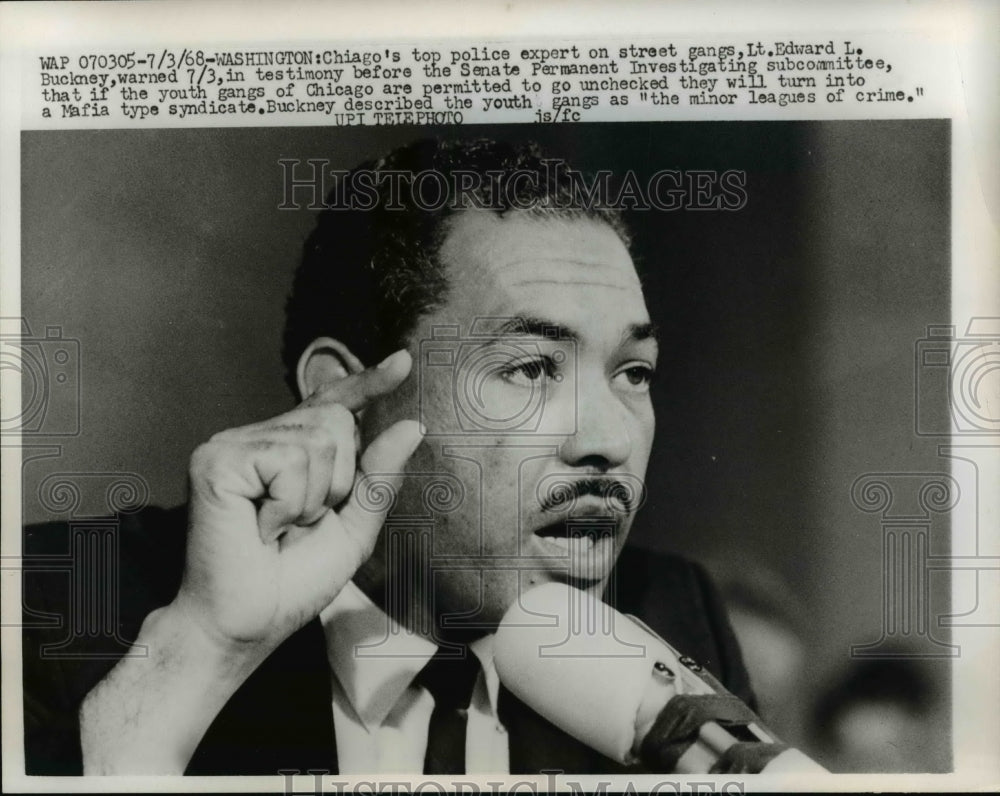 1968 Press Photo Edward Buckney Testifies Youth Gangs Are Getting Out of Hand