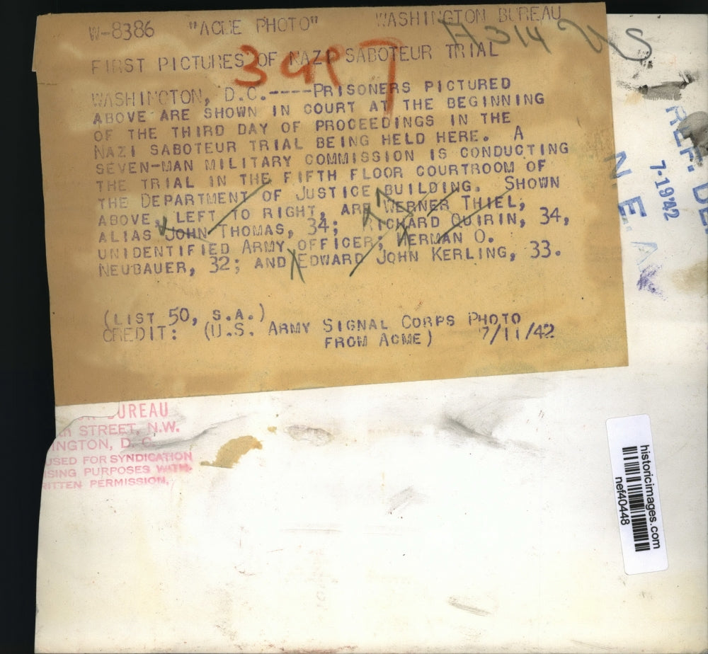 1942 Press Photo Prisoners at Saboteur Trial, Washington, D.C. - nef40448